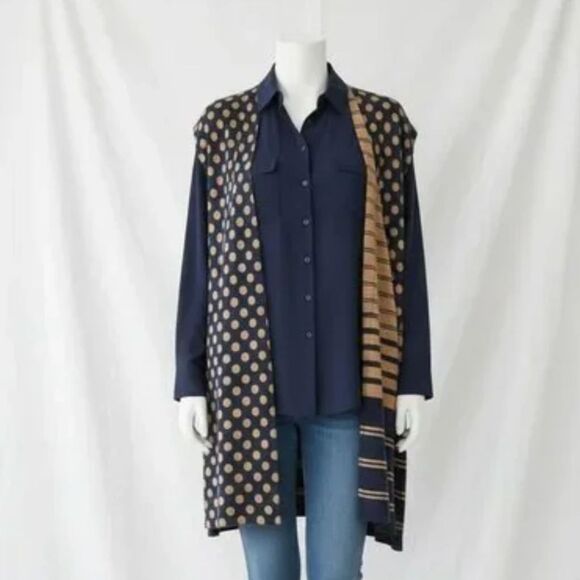 Chico's Sweaters - Chico’s Reversible Sweater Vest Small | Tan & Navy Longline Classic